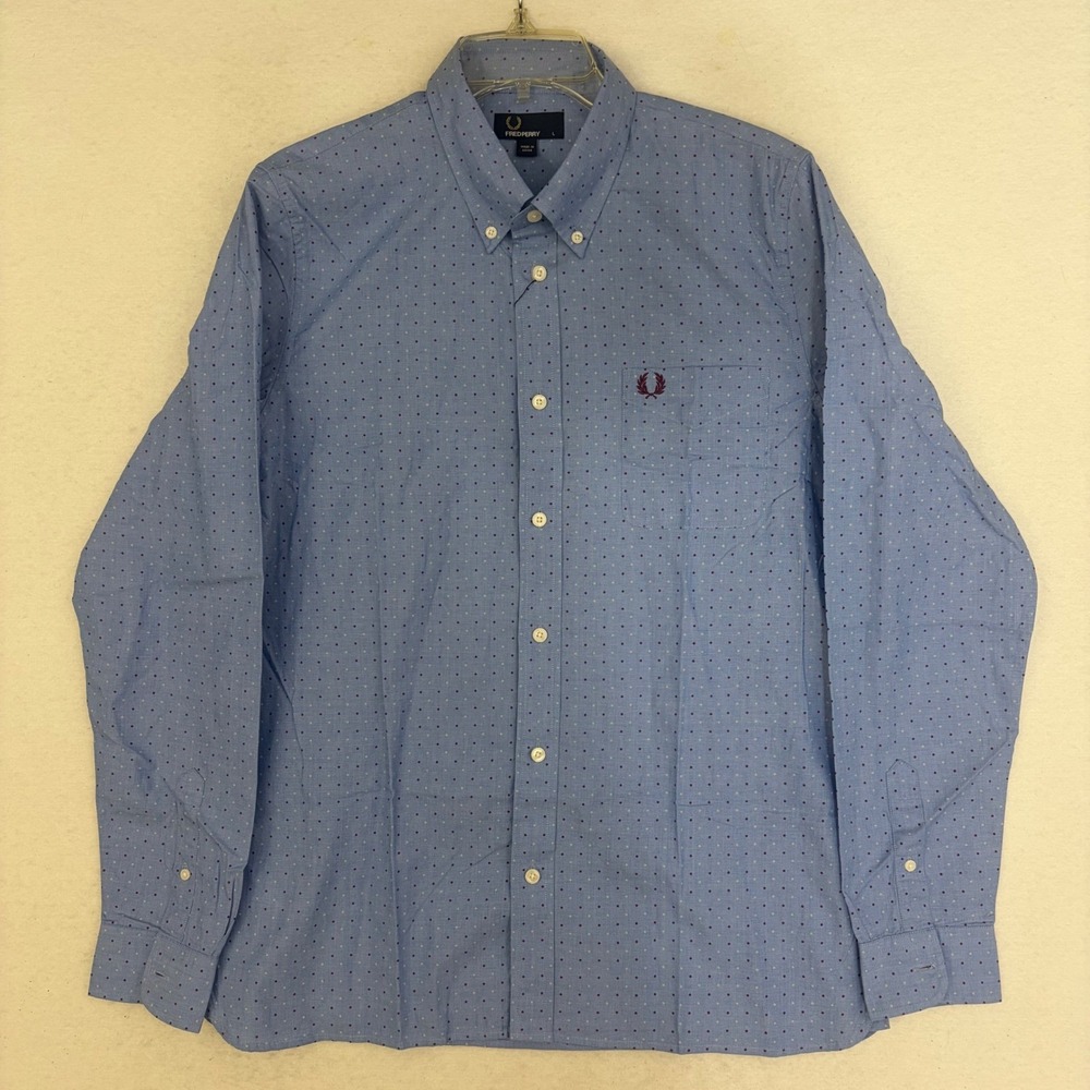 Fred Perry Button Down Shirt Mens Medium‎ Turquoise Blue New Double Dot $179